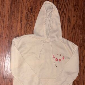 Cream Hoodie with Love Graphic